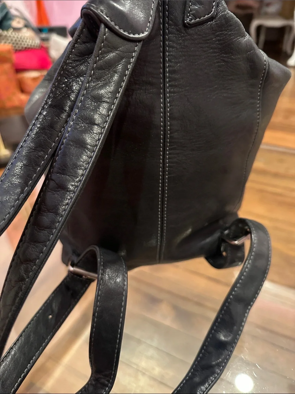 Tignanello Convertible Black Leather Backpack / Sling with Silver Hardware